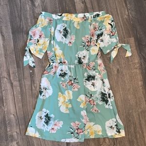 New York & company green floral dress medium